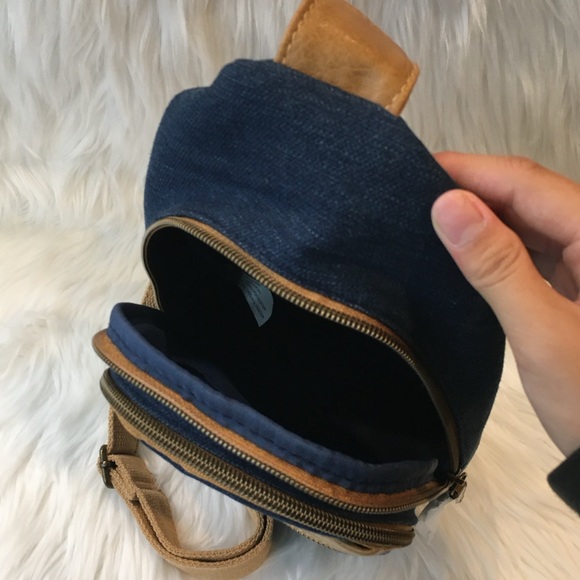 Denim & Vegan Leather Multi Pocket Side Bag - Picture 4 of 13